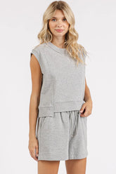French Terry Crew Neck Top and Shorts Set Mittoshop